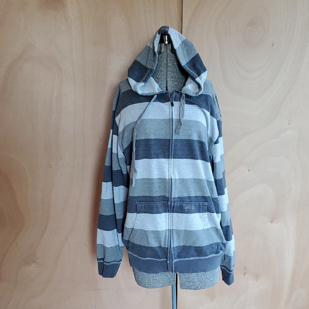 Trinity Men's Zip Up Sweater - Blue and Gray Stripes
